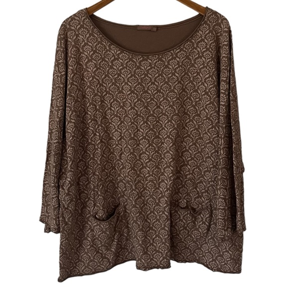 Fresh Produce Brown/Tan Flower Print Blouse Size XL/XXL - Picture 1 of 12